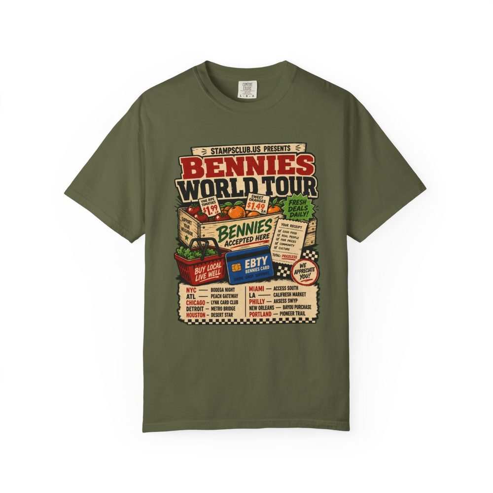 Bennies World Tour FarmersMarket Tee Hemp front mockup