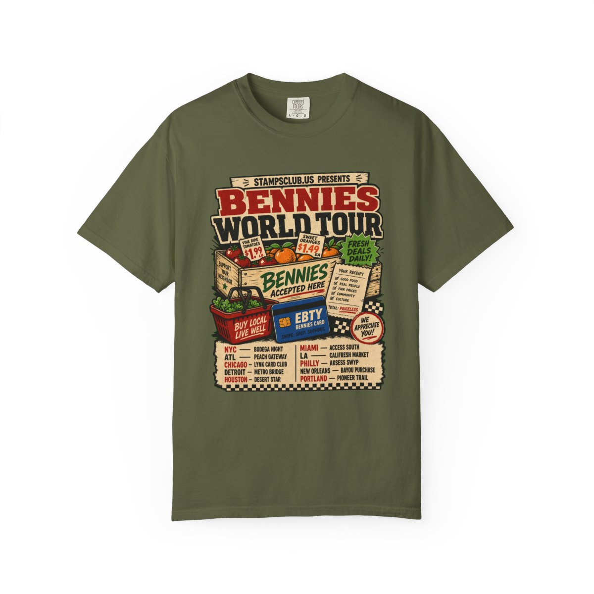 Bennies World Tour FarmersMarket Tee Hemp front mockup