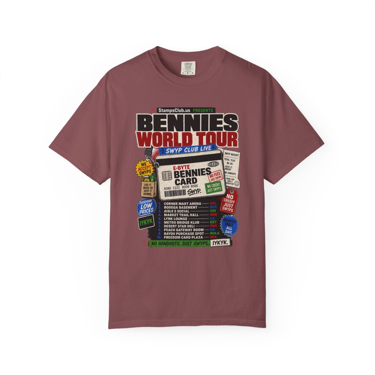 Bennies World Tour Streetwear Tee Brick front mockup