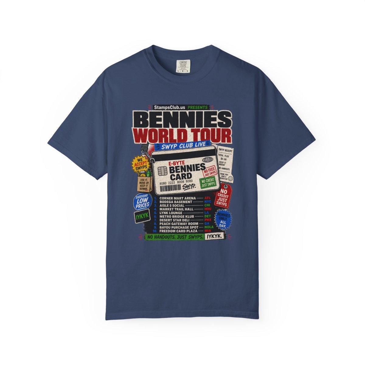Bennies World Tour Streetwear Tee China Blue front mockup