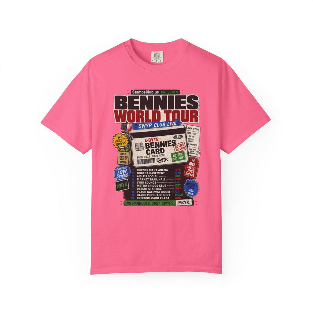 Bennies World Tour Streetwear Tee Crunchberry front mockup