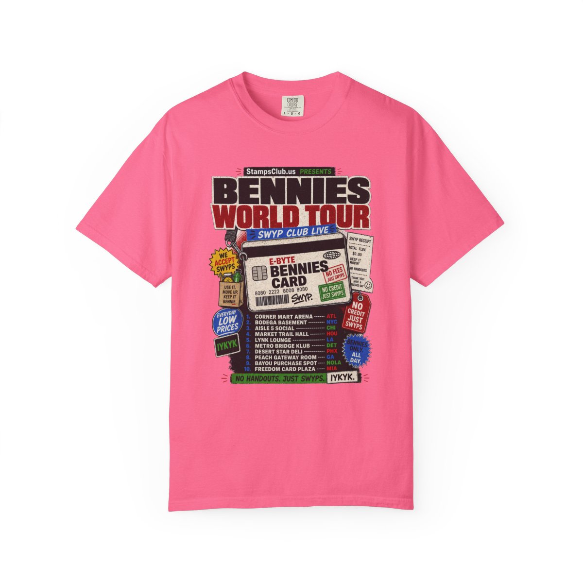 Bennies World Tour Streetwear Tee Crunchberry front mockup