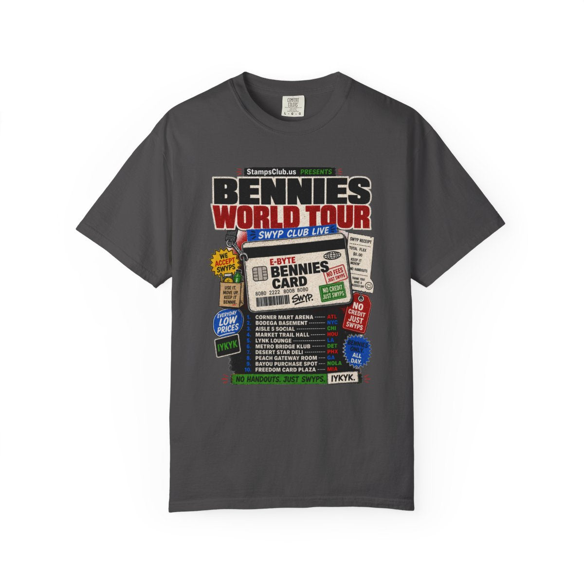 Bennies World Tour Streetwear Tee Graphite front mockup