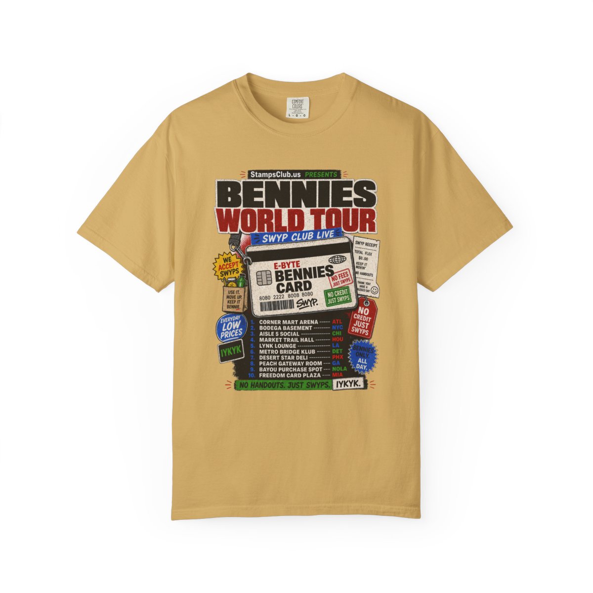Bennies World Tour Streetwear Tee Mustard front mockup
