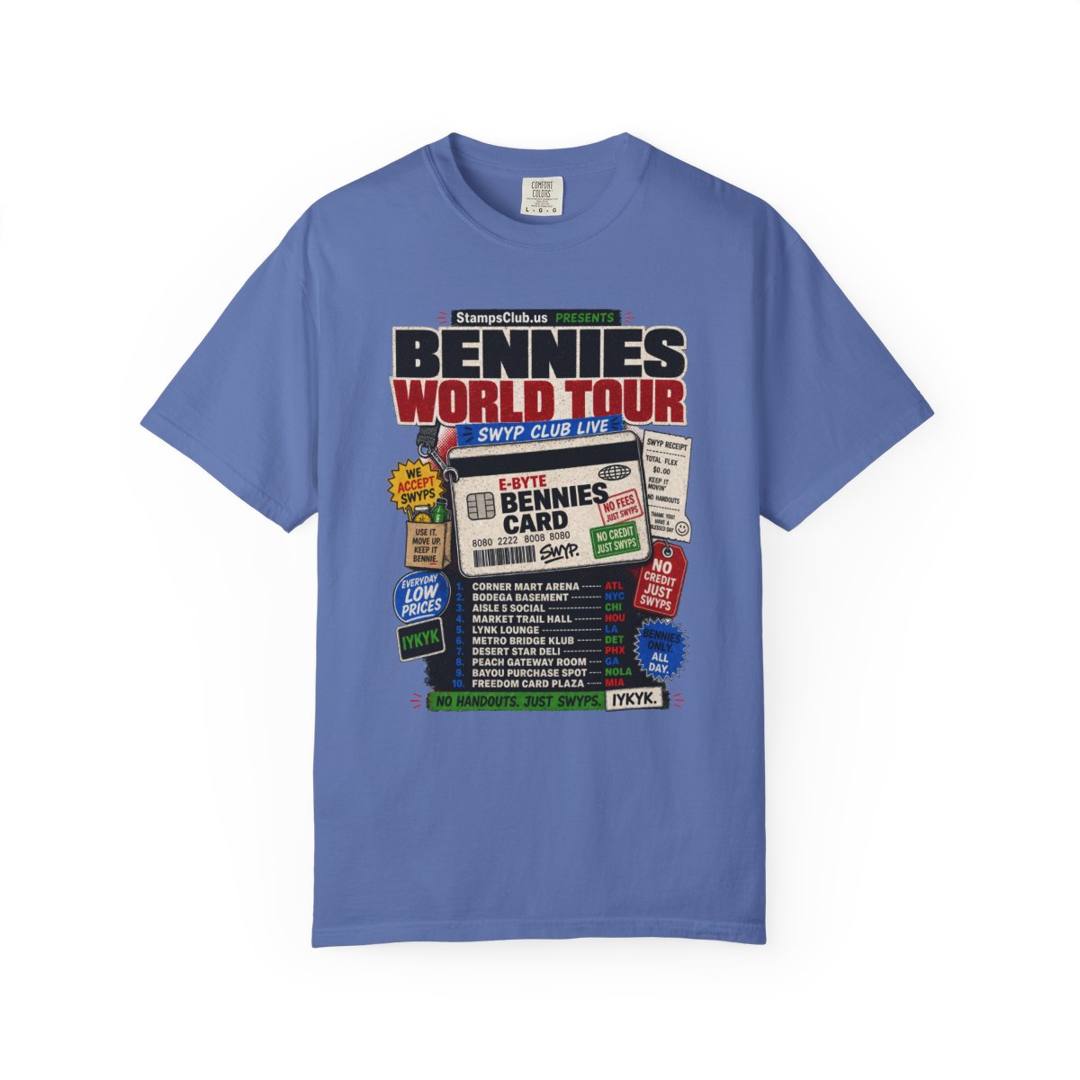 Bennies World Tour Streetwear Tee Mystic Blue front mockup