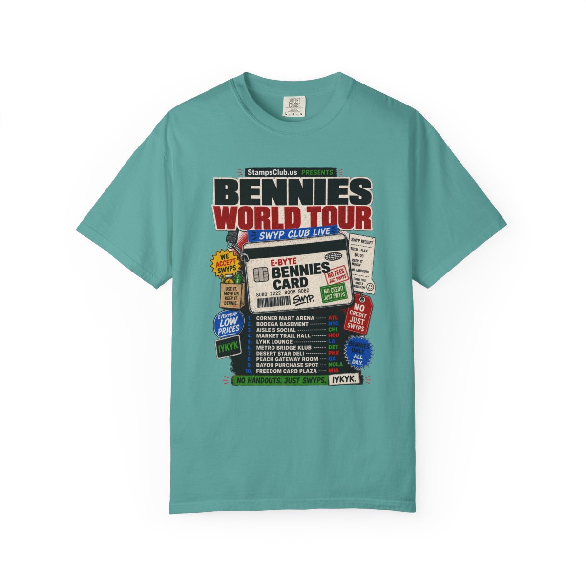 Bennies World Tour Streetwear Tee Seafoam front mockup