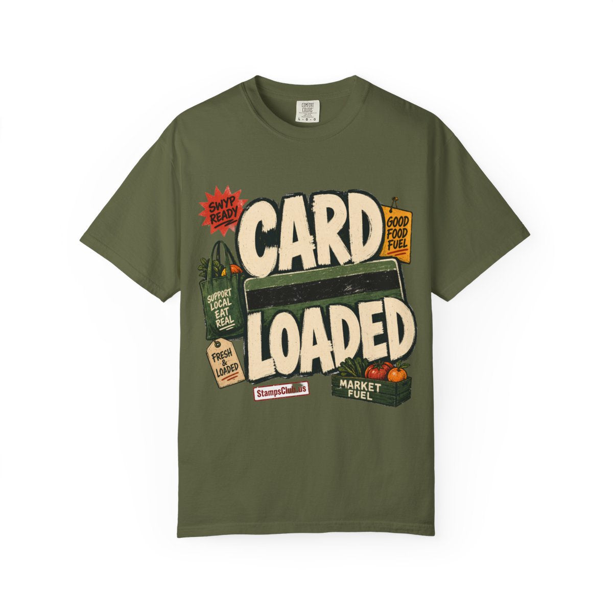 CARD LOADED Big Block Text FarmersMarket Tee Hemp front mockup