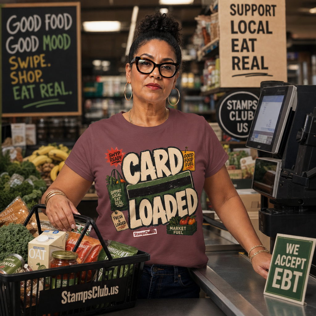 CARD LOADED Big Block Text FarmersMarket Tee primary mockup