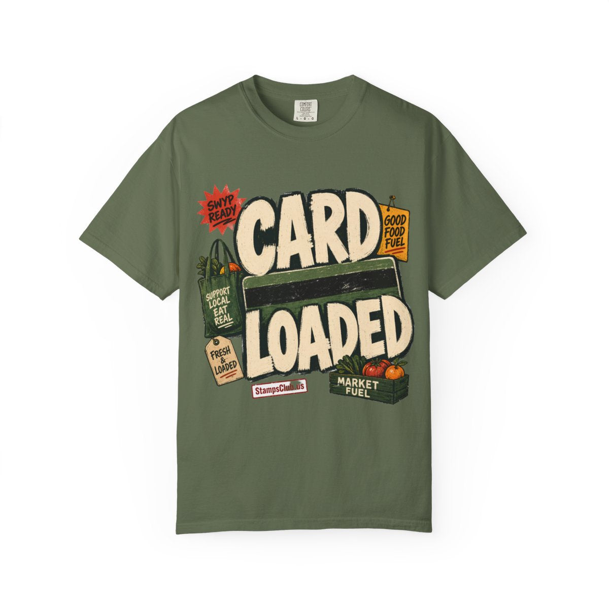 CARD LOADED Big Block Text FarmersMarket Tee Sage front mockup