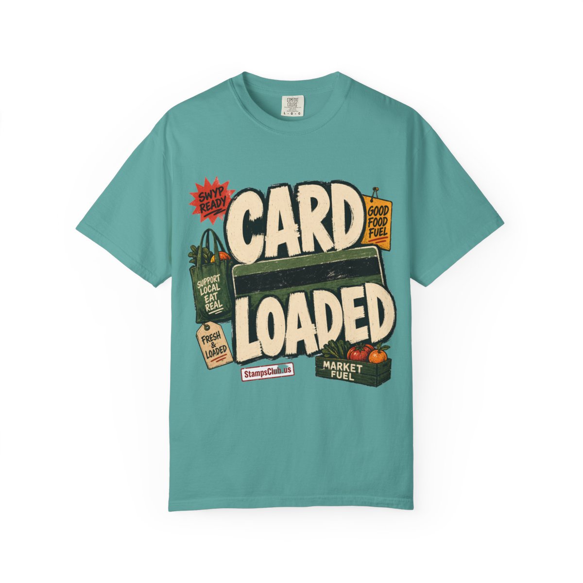 CARD LOADED Big Block Text FarmersMarket Tee Seafoam front mockup