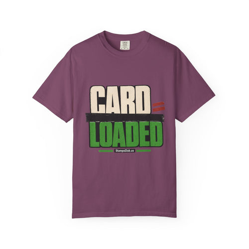 CARD LOADED Big Block Text Minimalist Tee Berry front mockup