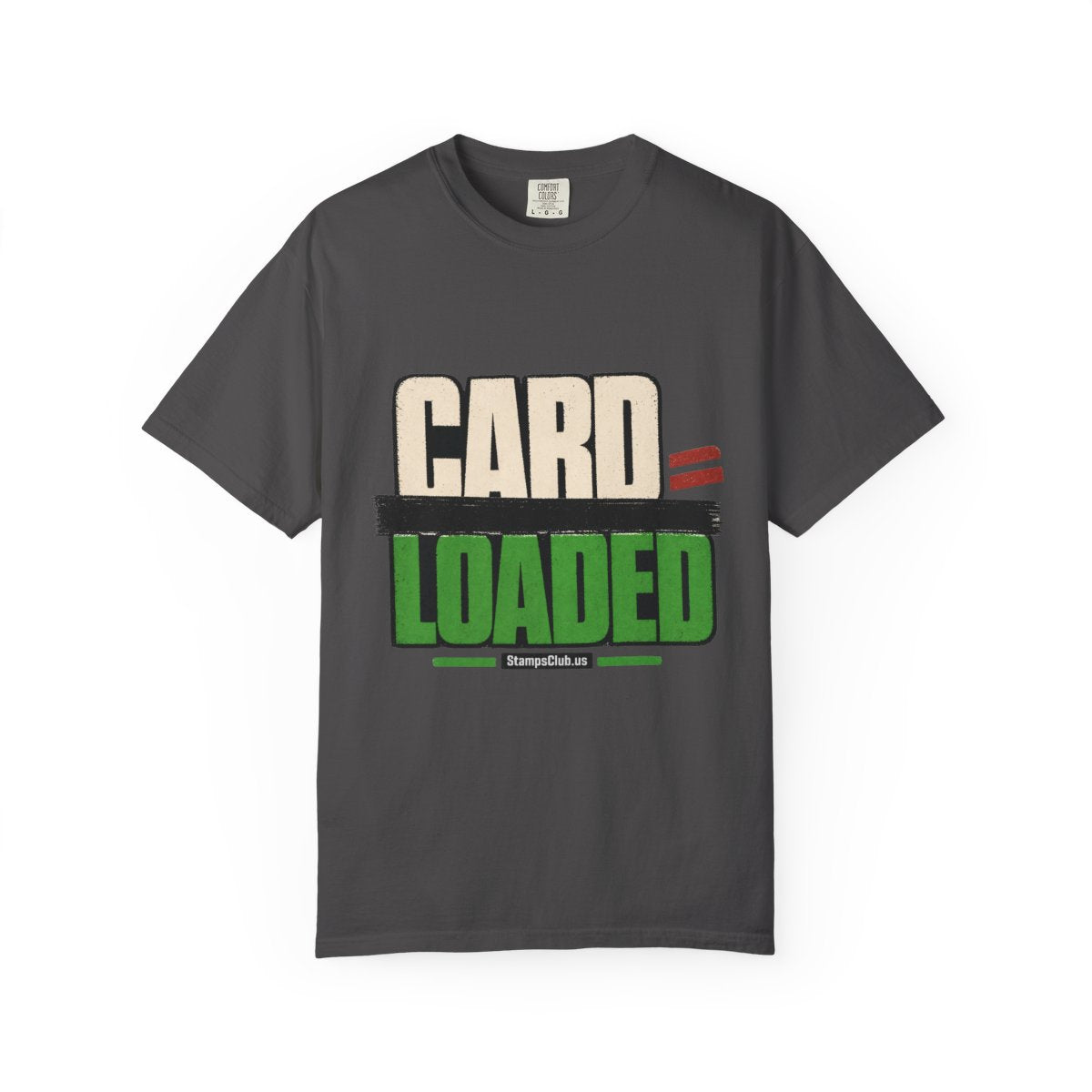 CARD LOADED Big Block Text Minimalist Tee Graphite front mockup