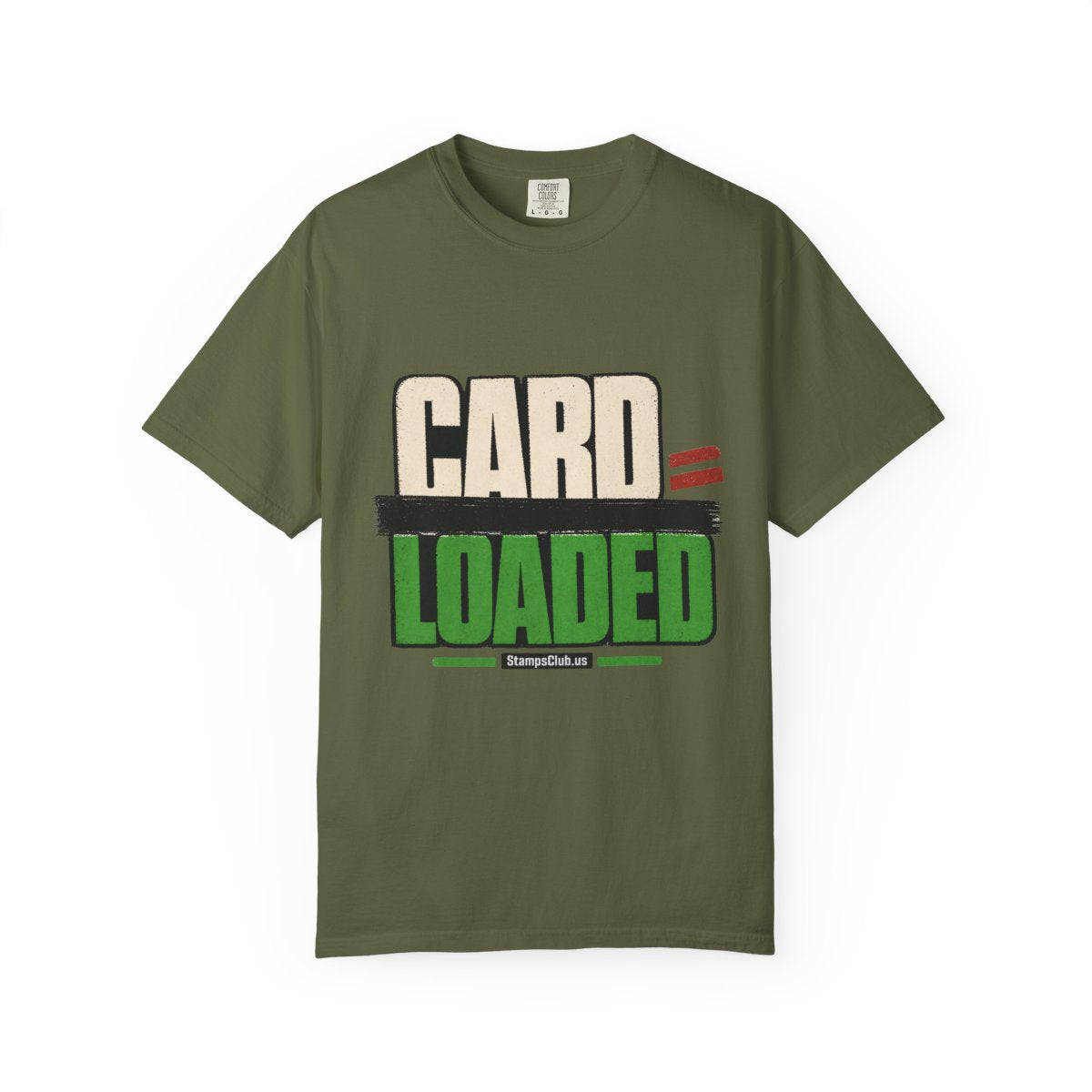 CARD LOADED Big Block Text Minimalist Tee Hemp front mockup