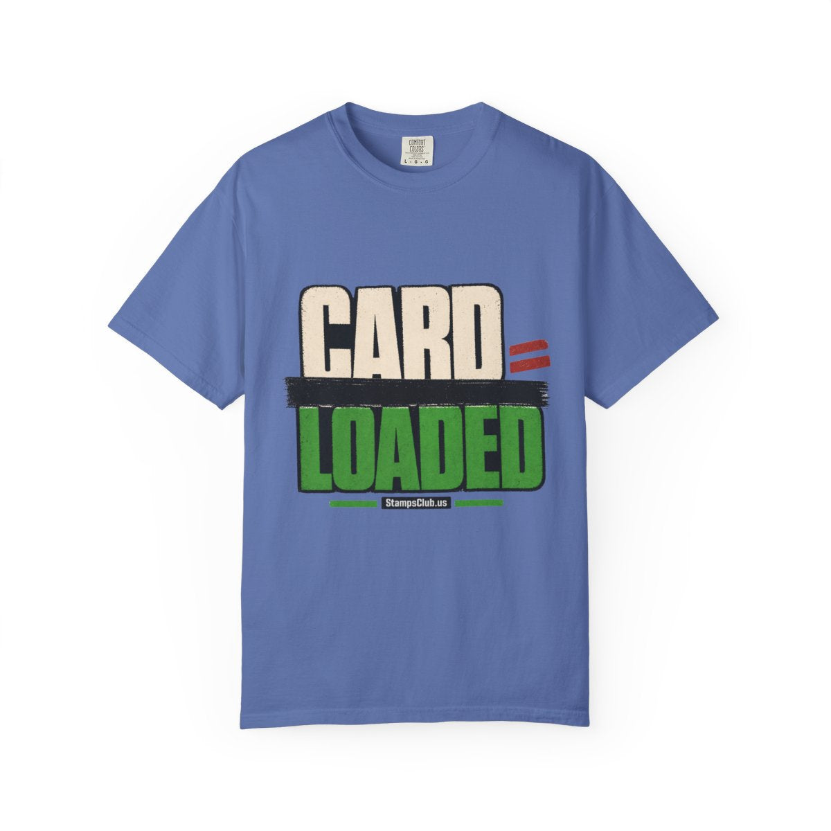 CARD LOADED Big Block Text Minimalist Tee Mystic Blue front mockup