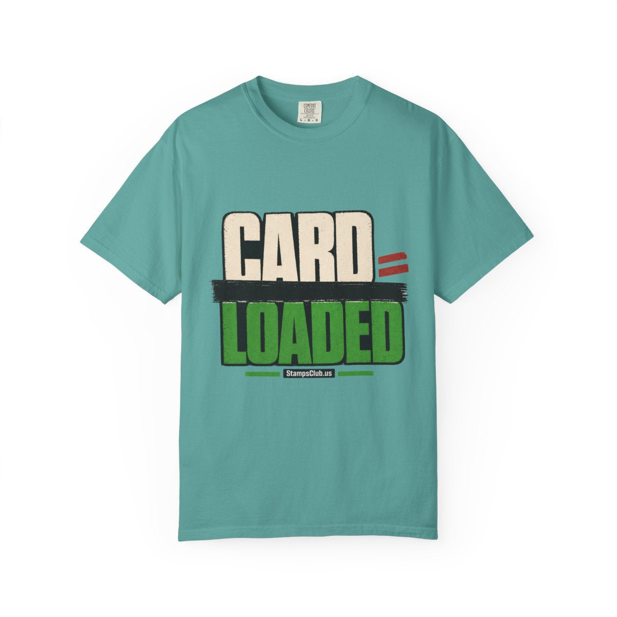 CARD LOADED Big Block Text Minimalist Tee Seafoam front mockup