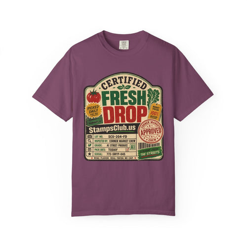 Certified Fresh Drop FarmersMarket Tee Berry front mockup