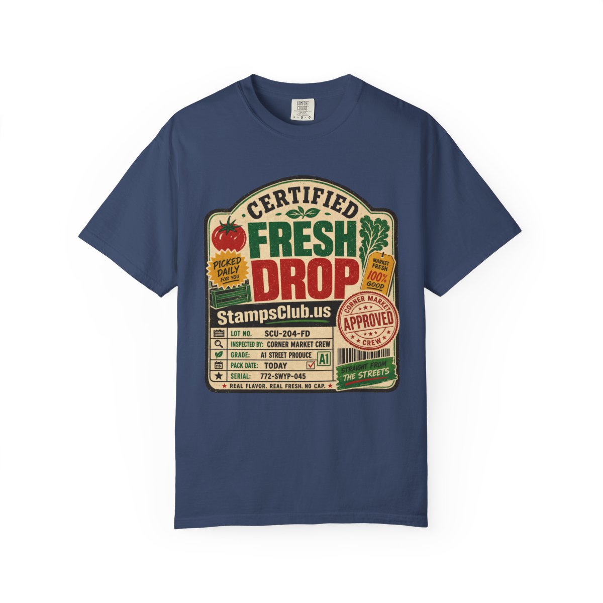 Certified Fresh Drop FarmersMarket Tee China Blue front mockup