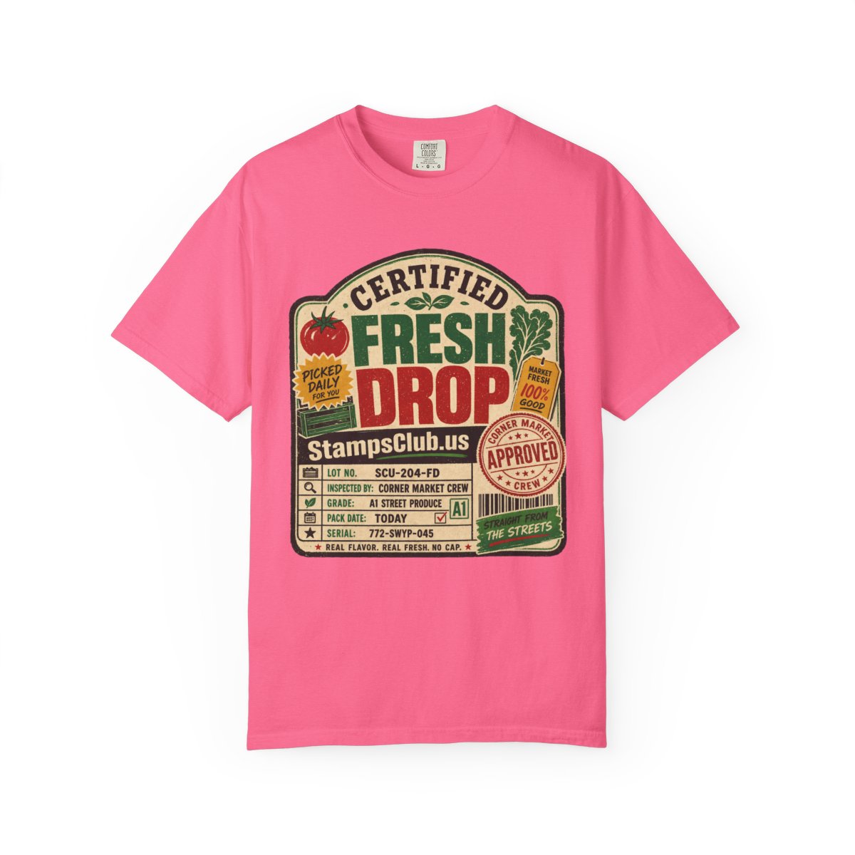 Certified Fresh Drop FarmersMarket Tee Crunchberry front mockup