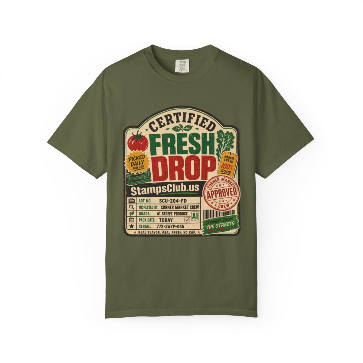 Certified Fresh Drop FarmersMarket Tee Hemp front mockup