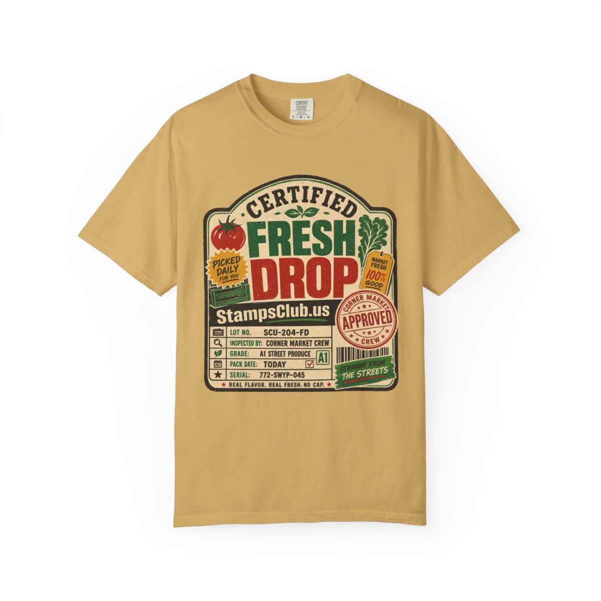Certified Fresh Drop FarmersMarket Tee Mustard front mockup