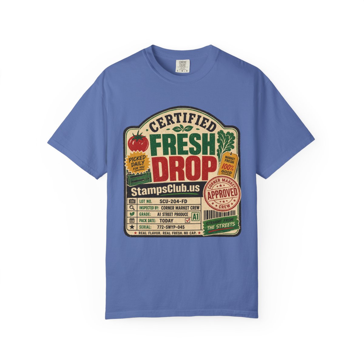 Certified Fresh Drop FarmersMarket Tee Mystic Blue front mockup