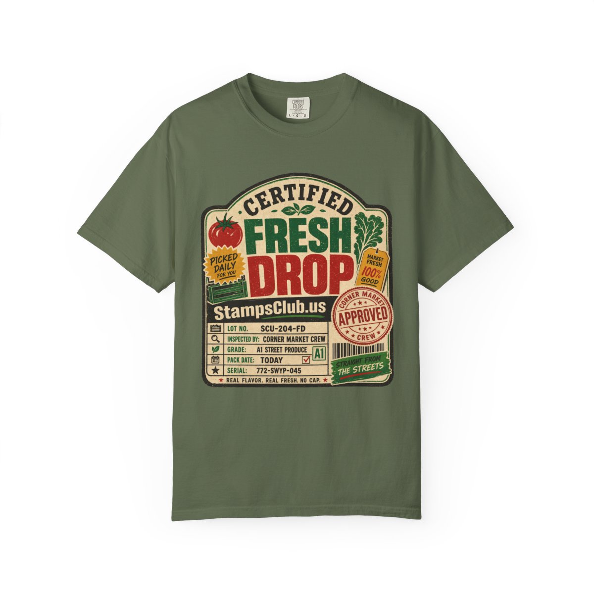 Certified Fresh Drop FarmersMarket Tee Sage front mockup