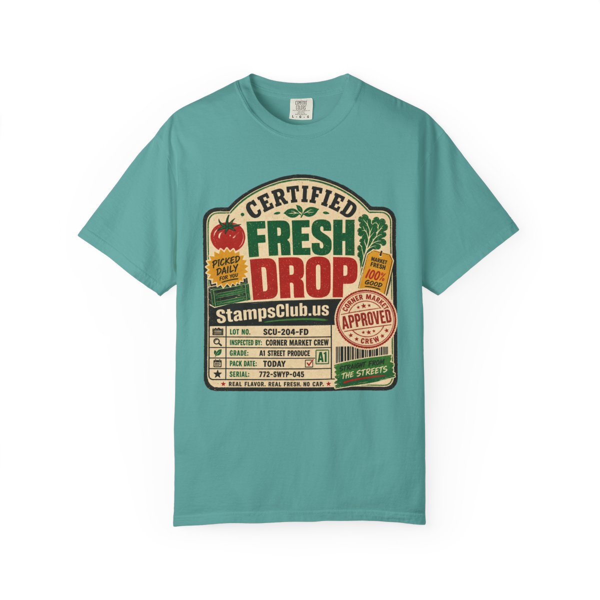 Certified Fresh Drop FarmersMarket Tee Seafoam front mockup