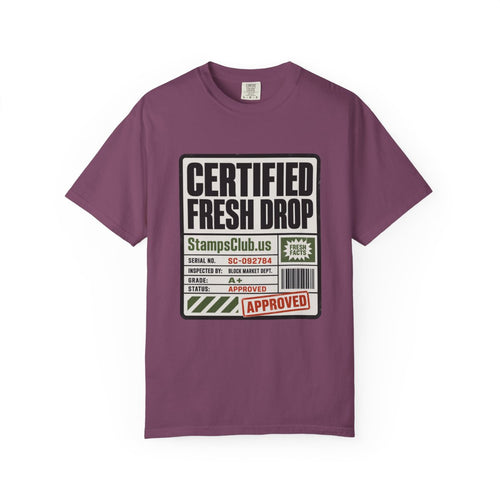 Certified Fresh Drop Minimalist Tee Berry front mockup