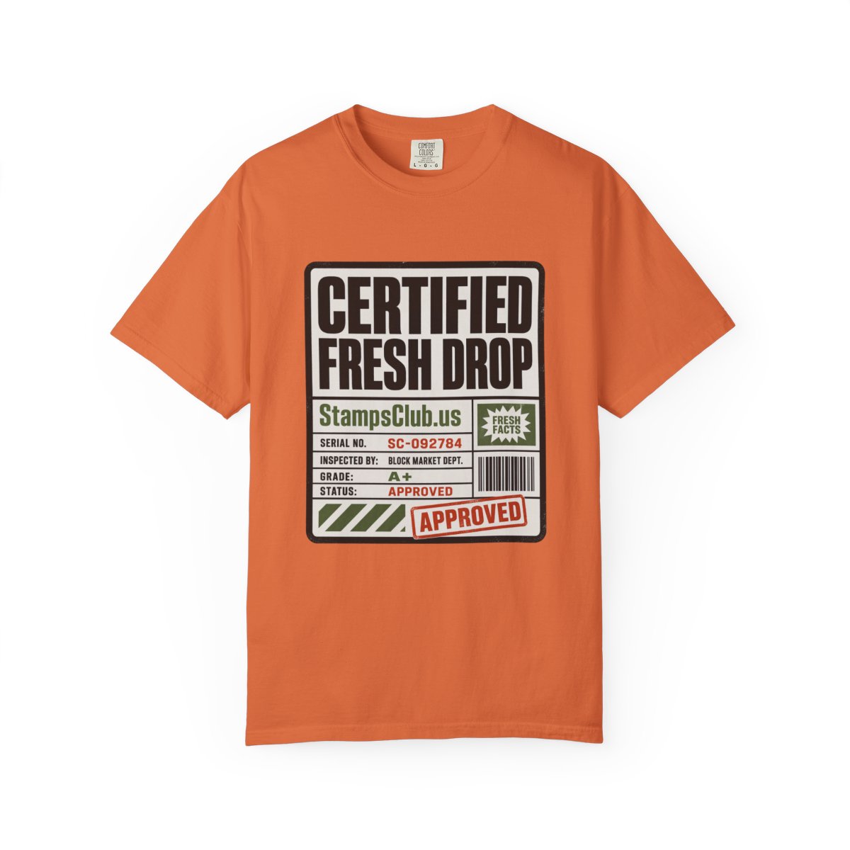 Certified Fresh Drop Minimalist Tee Burnt Orange front mockup