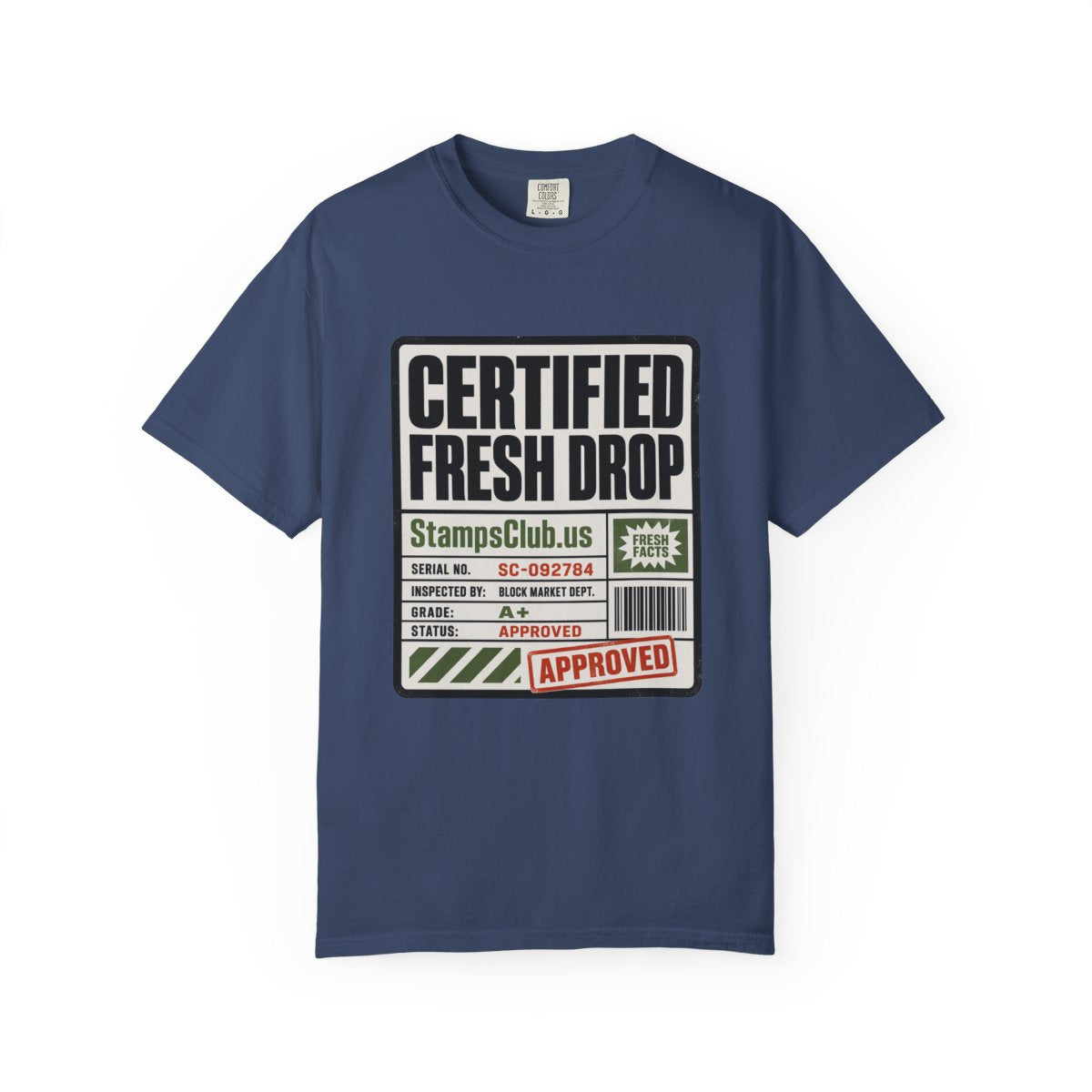Certified Fresh Drop Minimalist Tee China Blue front mockup