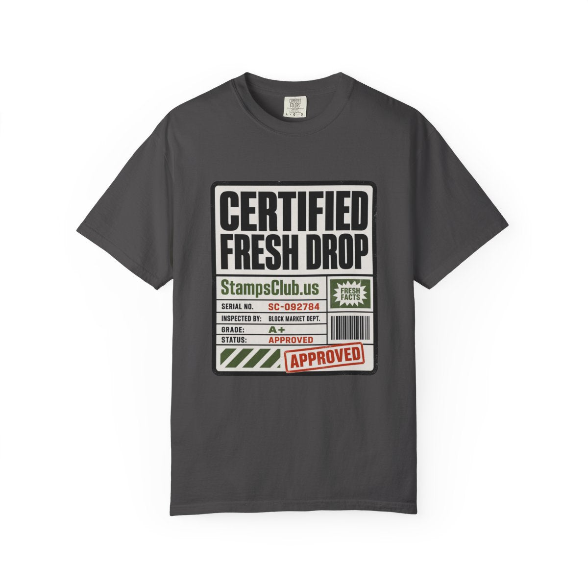 Certified Fresh Drop Minimalist Tee Graphite front mockup