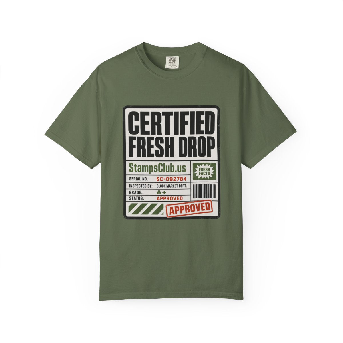 Certified Fresh Drop Minimalist Tee Sage front mockup