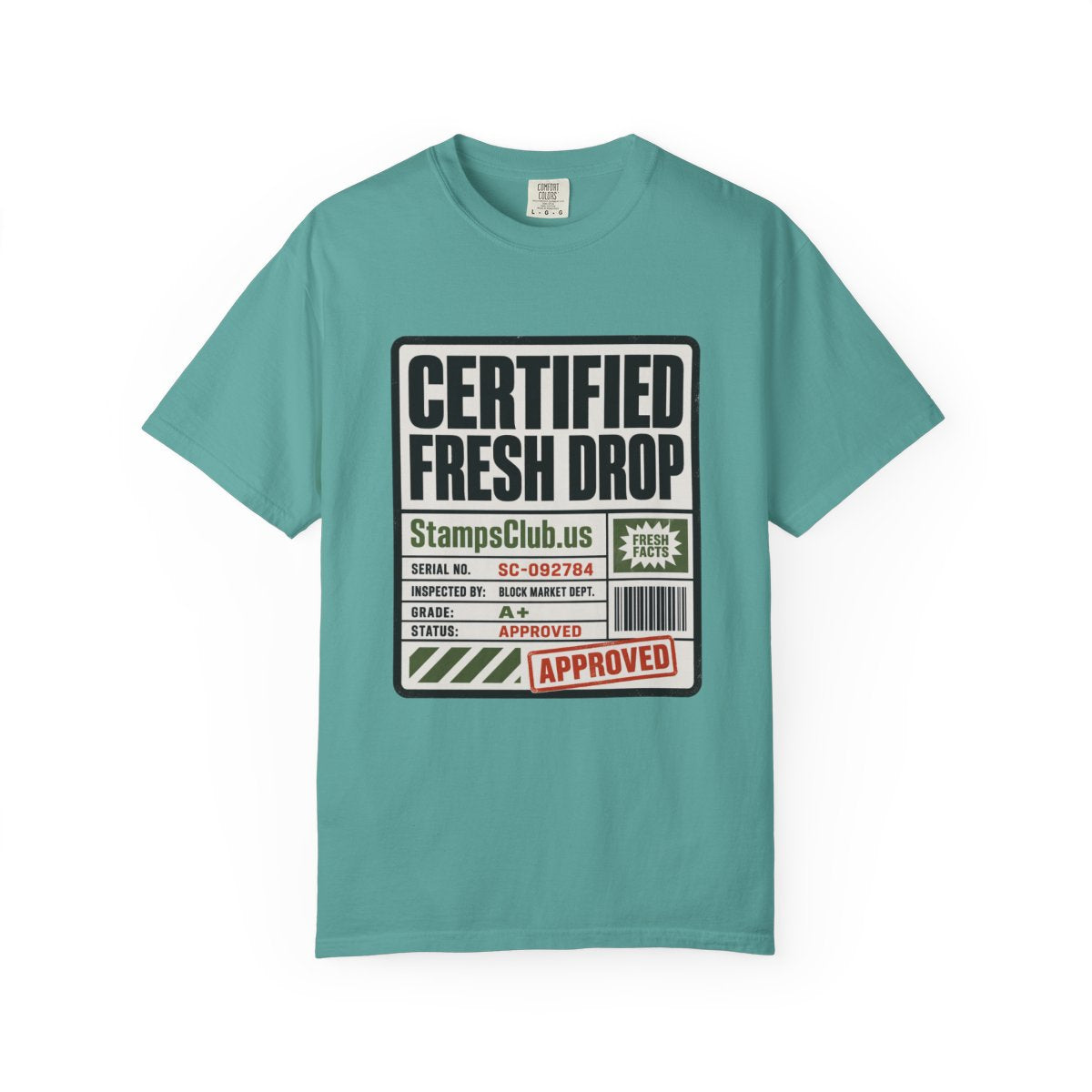Certified Fresh Drop Minimalist Tee Seafoam front mockup