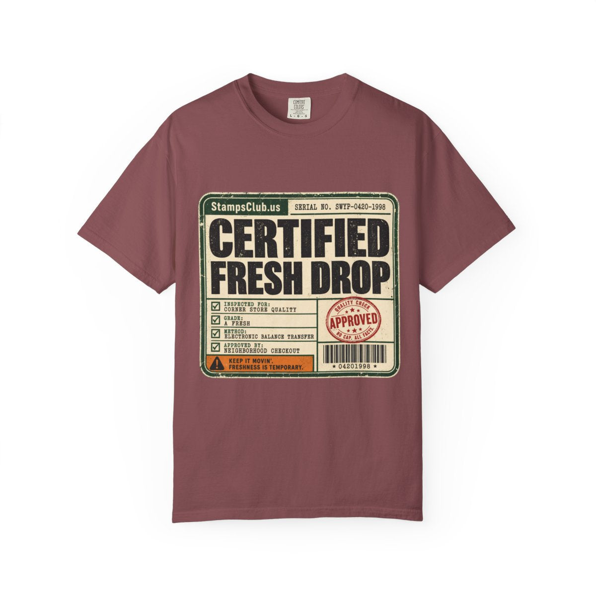 Certified Fresh Drop Vintage Tee Brick front mockup