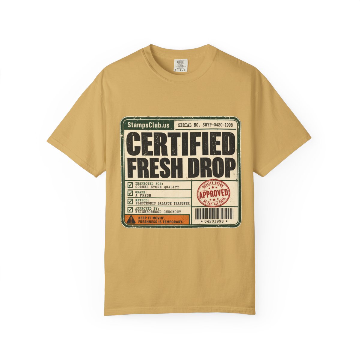 Certified Fresh Drop Vintage Tee Mustard front mockup