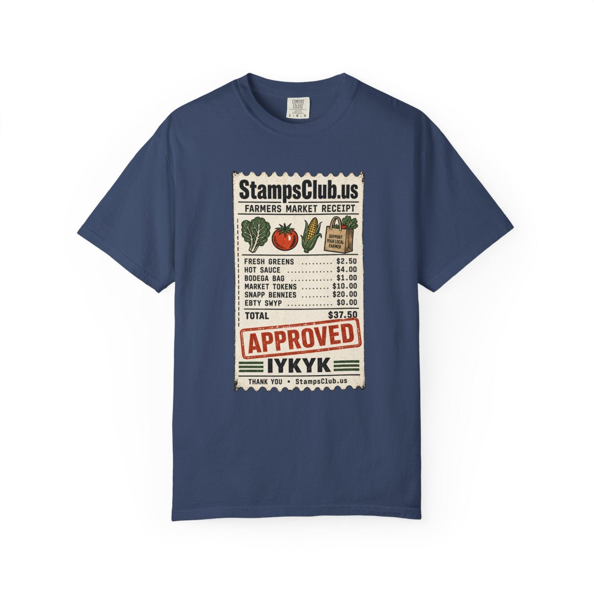 Club Receipt Tee FarmersMarket Tee China Blue front mockup