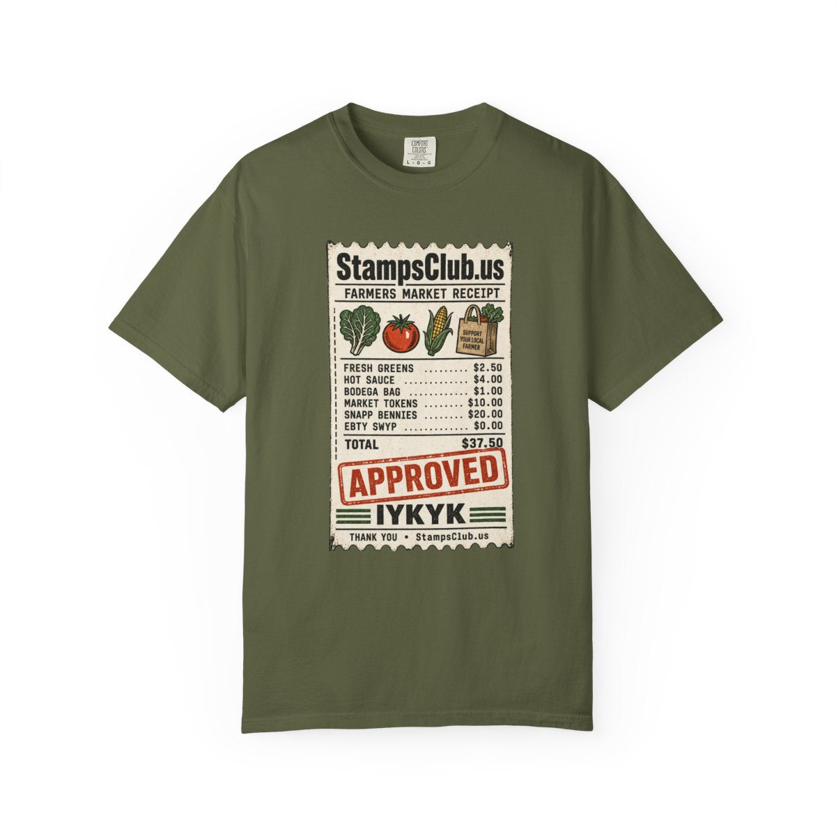 Club Receipt Tee FarmersMarket Tee Hemp front mockup