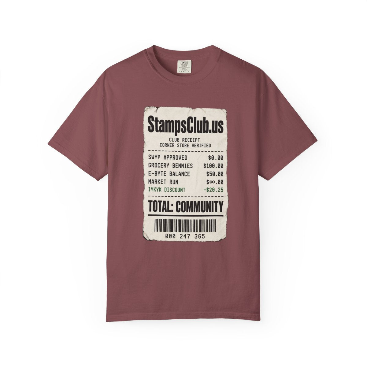 Club Receipt Tee Minimalist Tee Brick front mockup