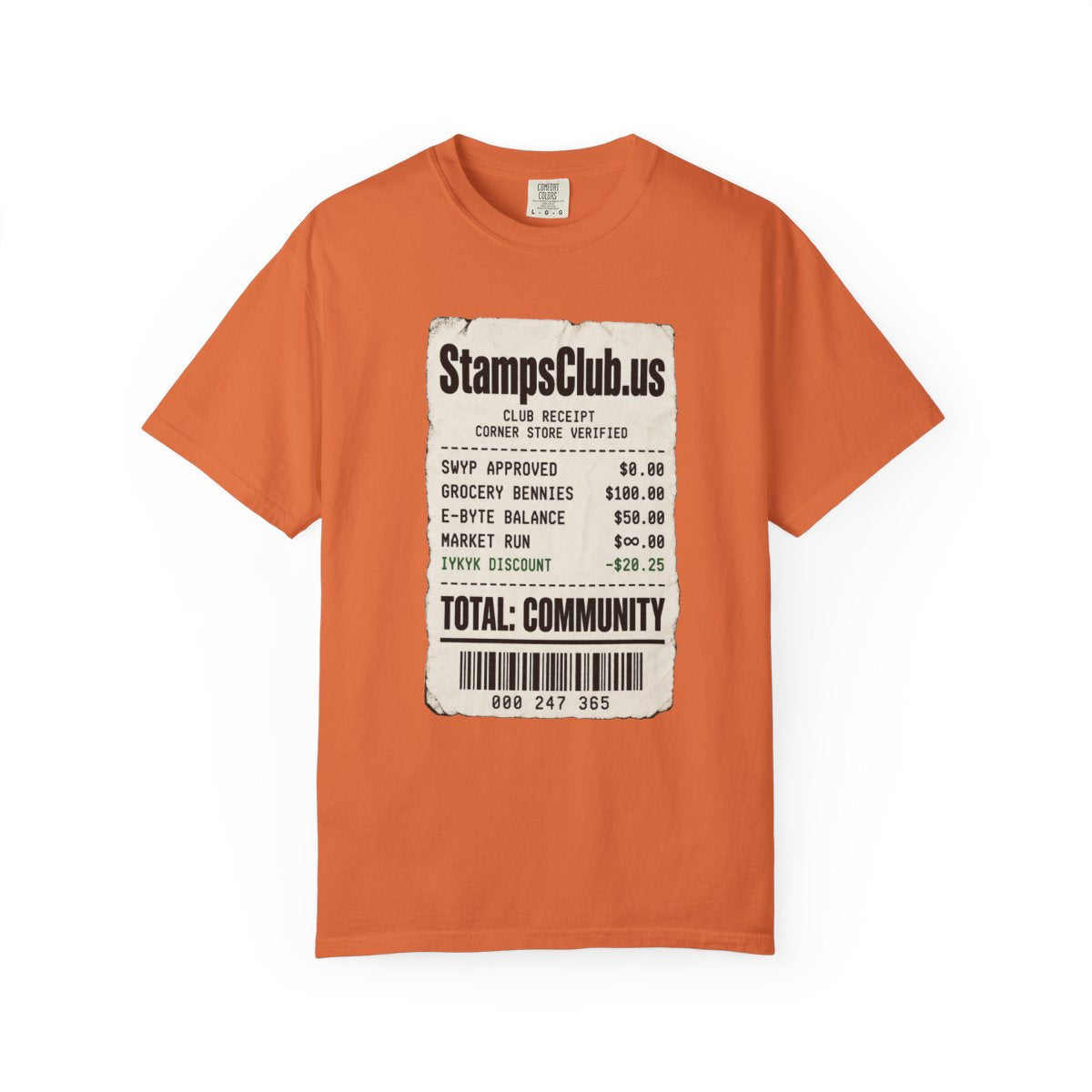 Club Receipt Tee Minimalist Tee Burnt Orange front mockup