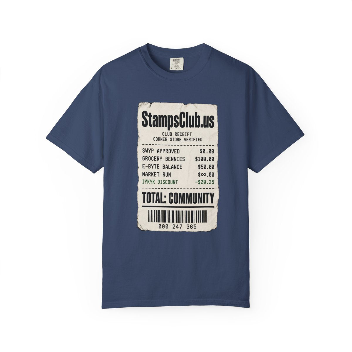 Club Receipt Tee Minimalist Tee China Blue front mockup