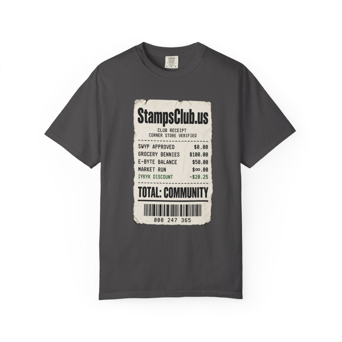 Club Receipt Tee Minimalist Tee Graphite front mockup