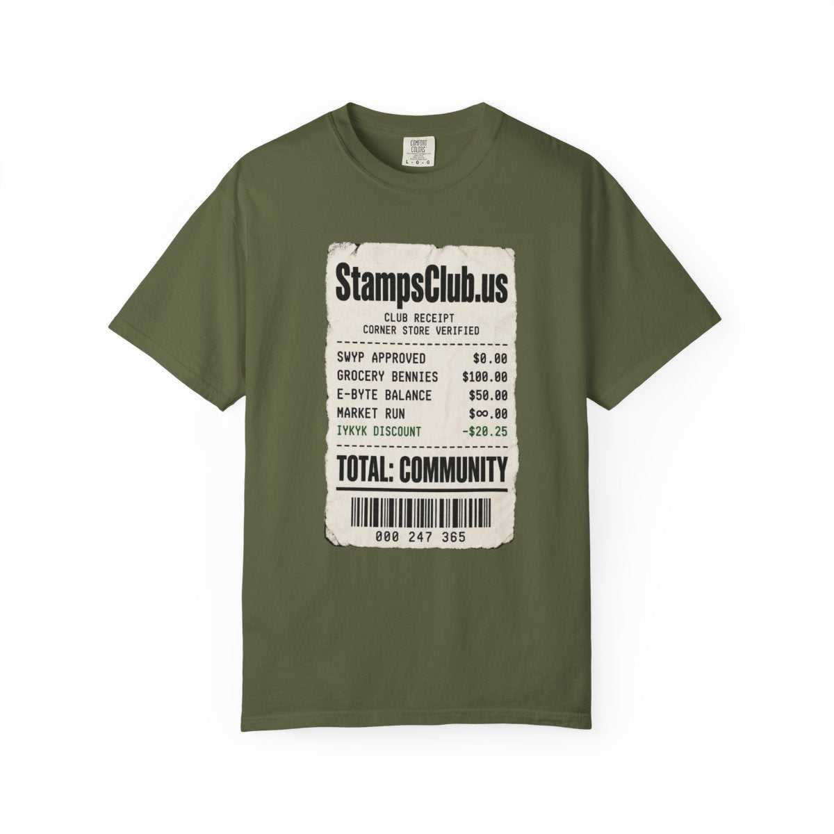 Club Receipt Tee Minimalist Tee Hemp front mockup