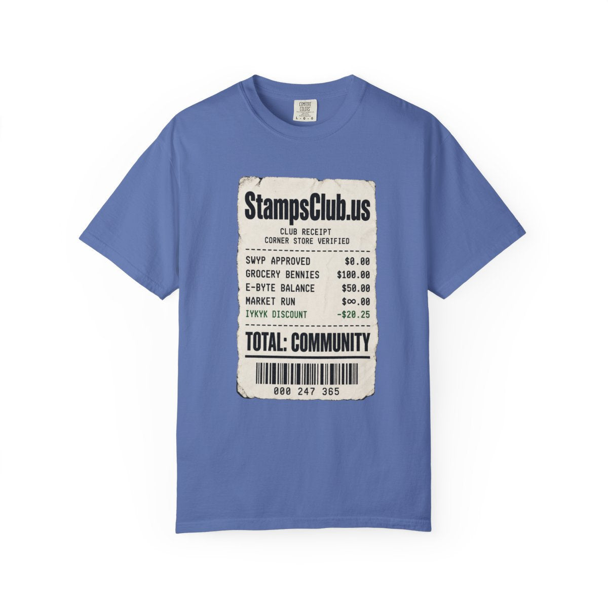 Club Receipt Tee Minimalist Tee Mystic Blue front mockup