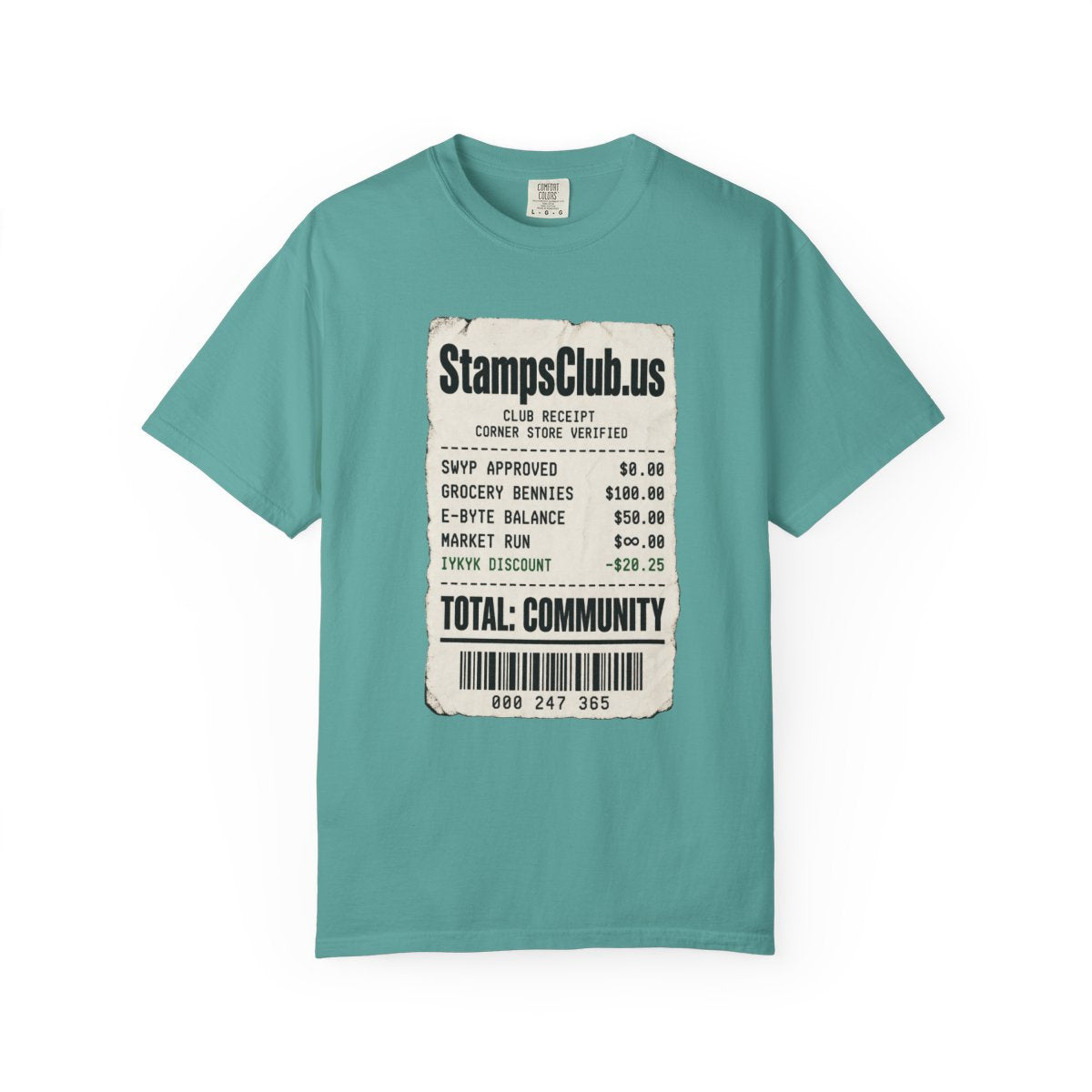 Club Receipt Tee Minimalist Tee Seafoam front mockup