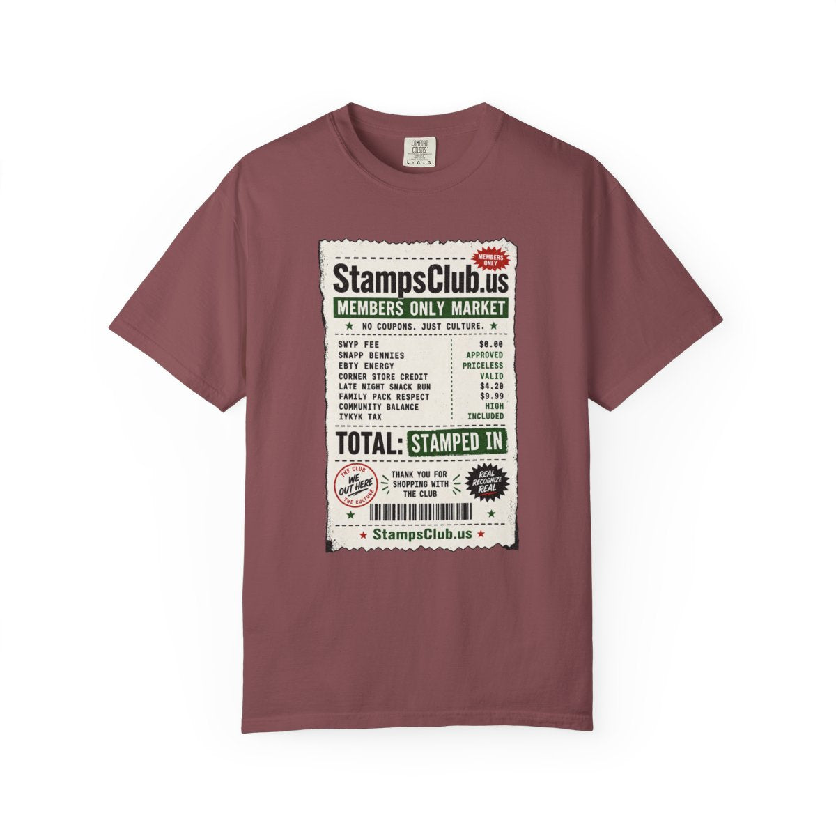 Club Receipt Tee Streetwear Tee Brick front mockup