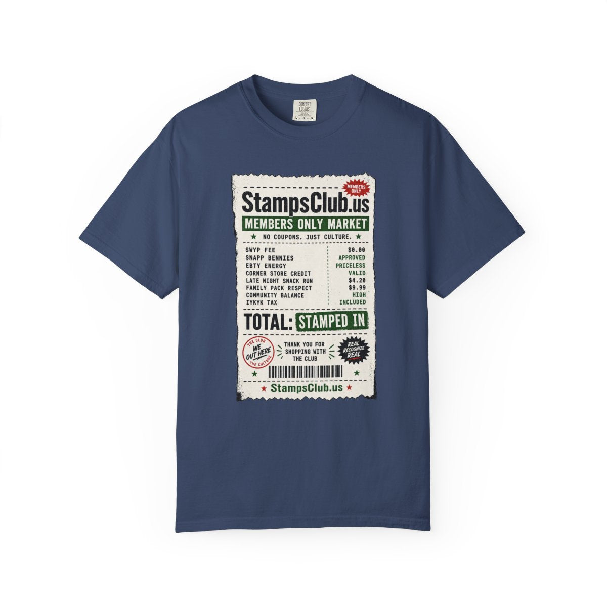 Club Receipt Tee Streetwear Tee China Blue front mockup