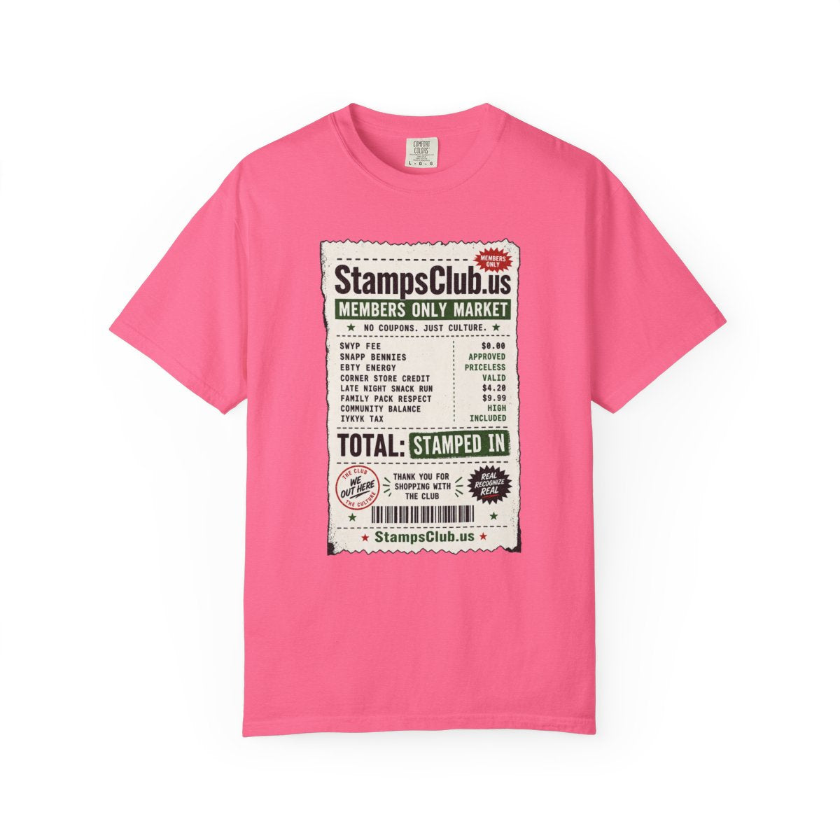 Club Receipt Tee Streetwear Tee Crunchberry front mockup