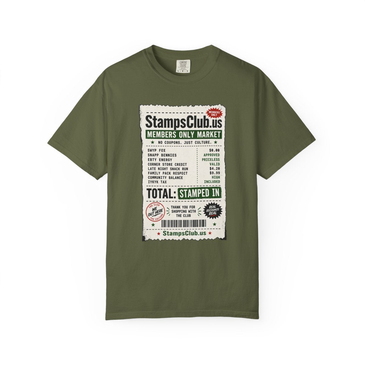 Club Receipt Tee Streetwear Tee Hemp front mockup