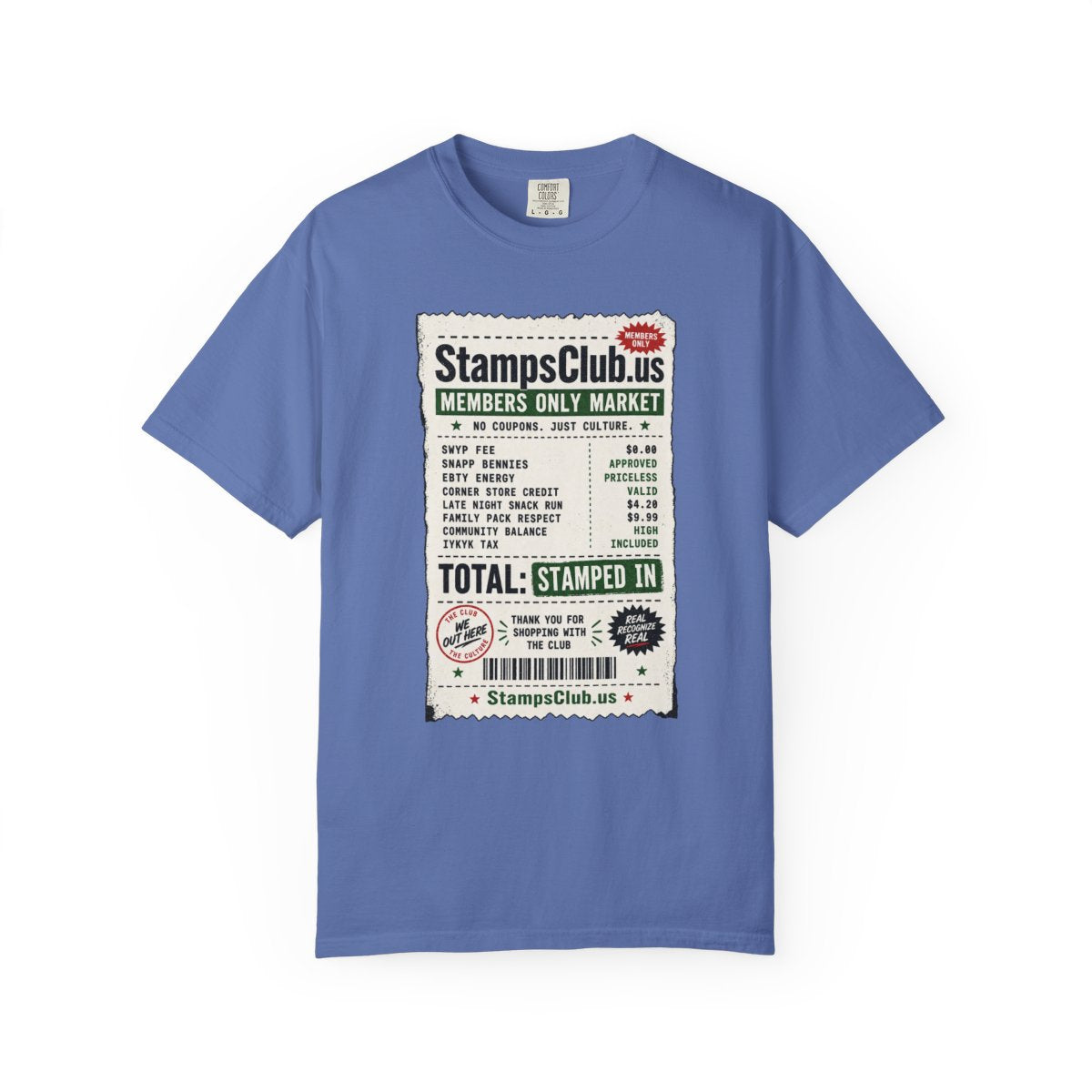 Club Receipt Tee Streetwear Tee Mystic Blue front mockup