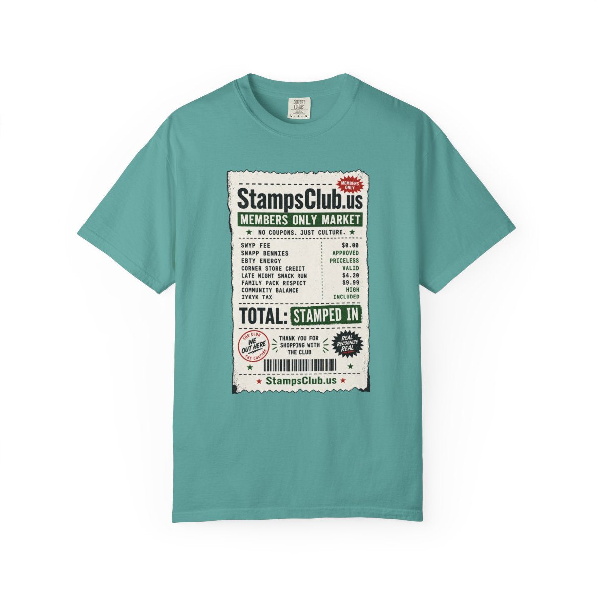 Club Receipt Tee Streetwear Tee Seafoam front mockup